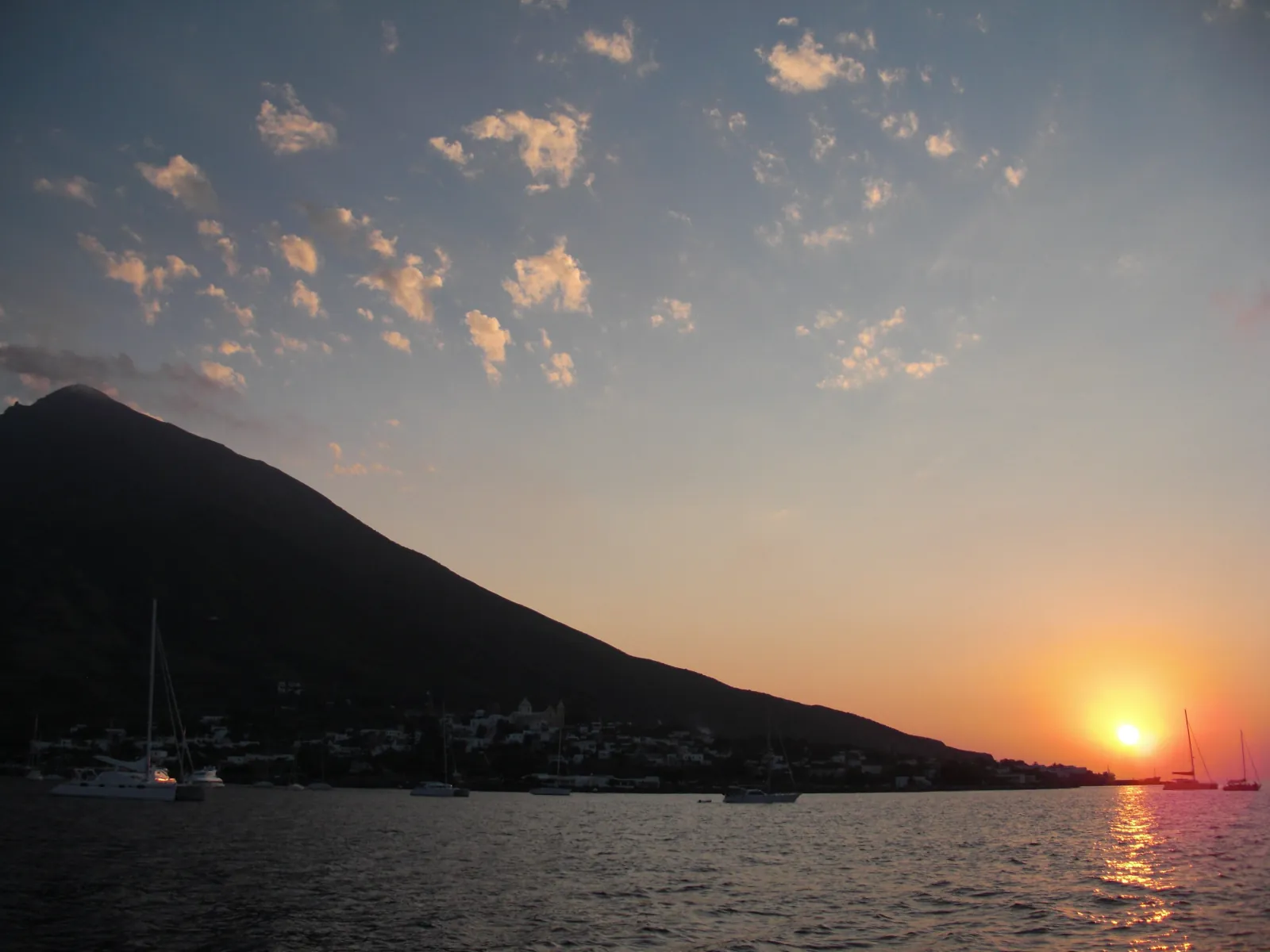 Sunset beside the slope of Stromboli