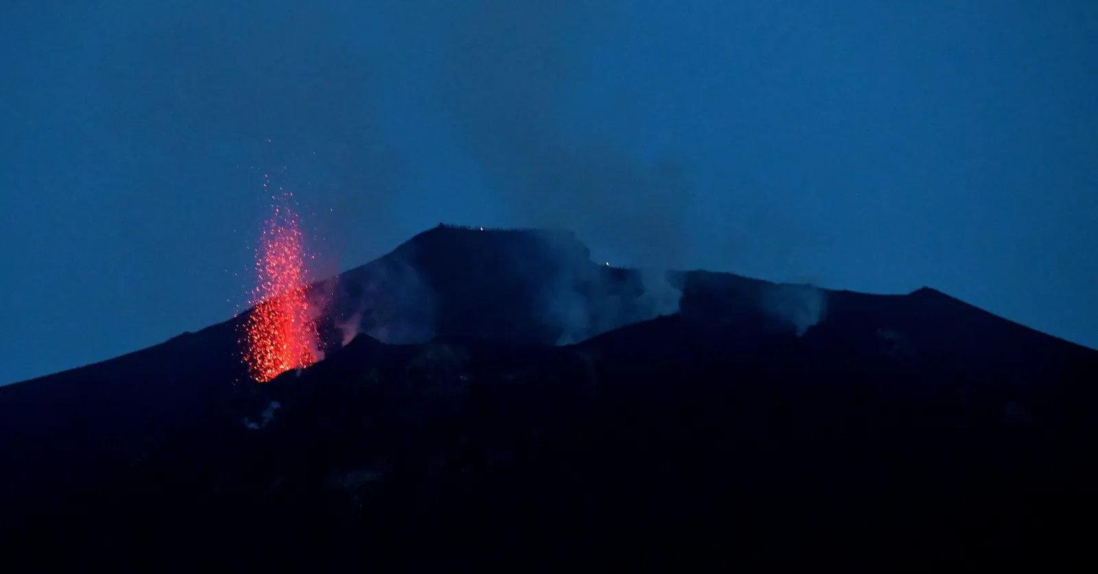 A red glow at Stromboli's summit after dark