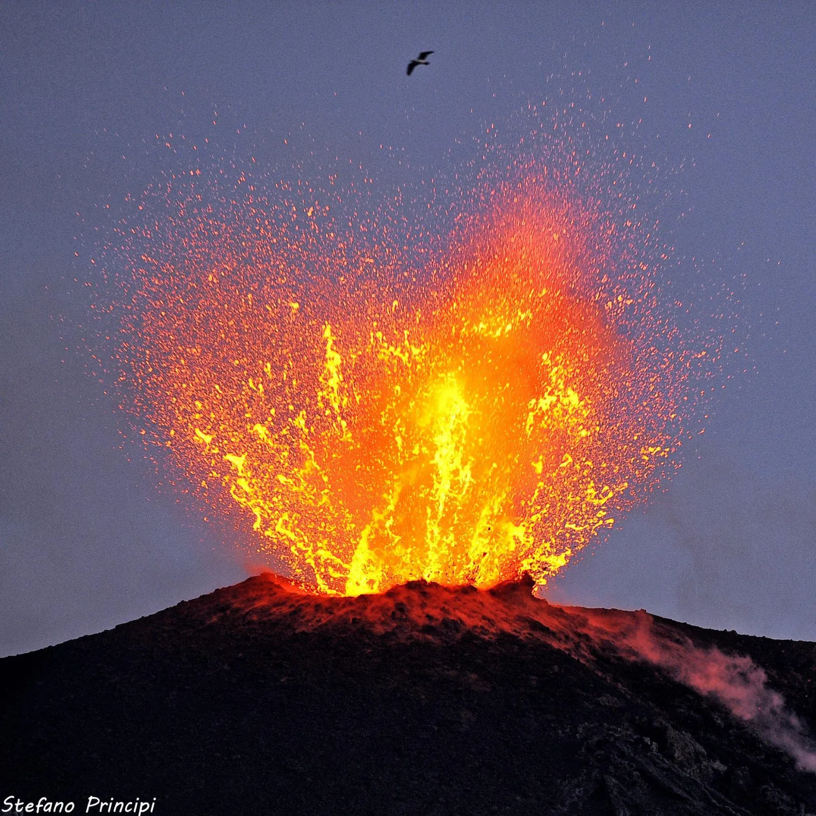 A burst of lava from the summit craters