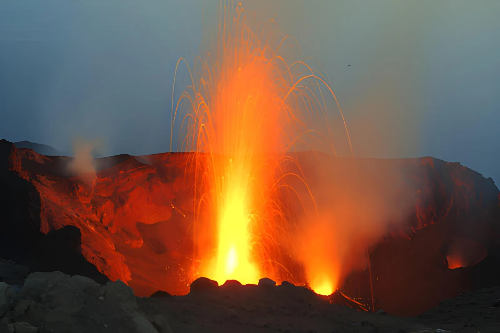 A fountain of lava from one of Stromboli's craters