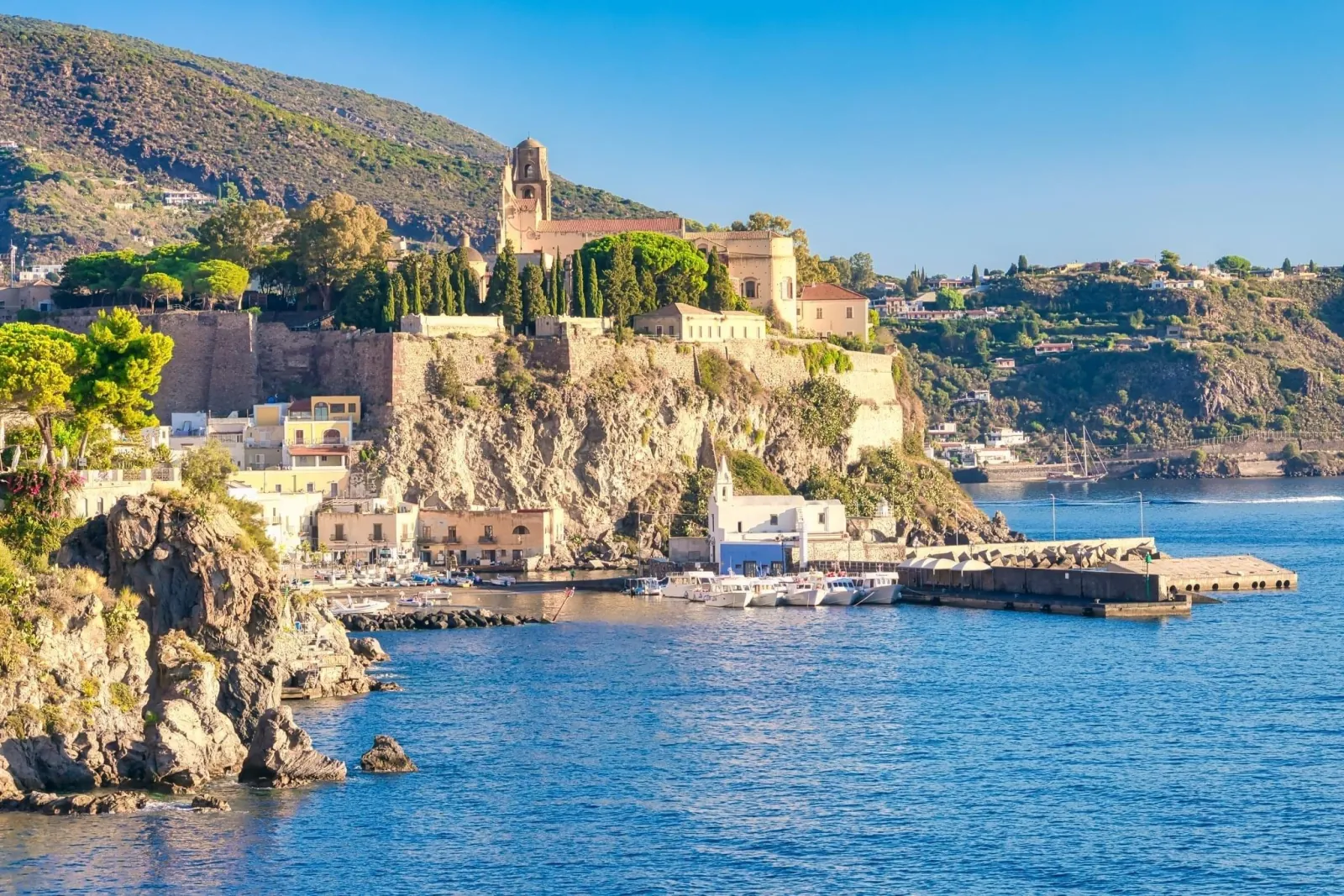 Lipari castle on its rock above the sea
