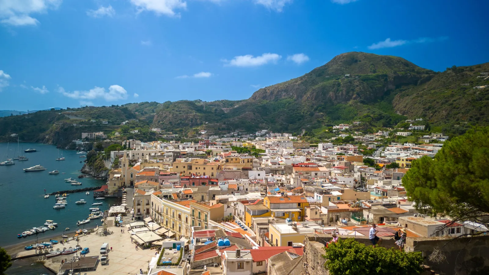 Lipari town and harbour from the hillside