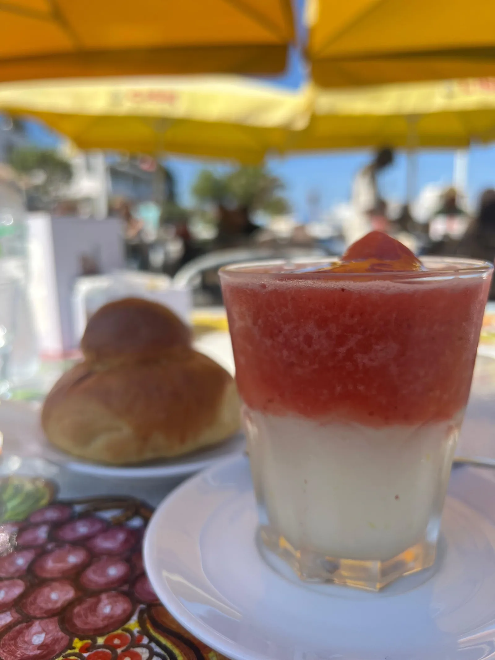 Granita and brioche at an island café