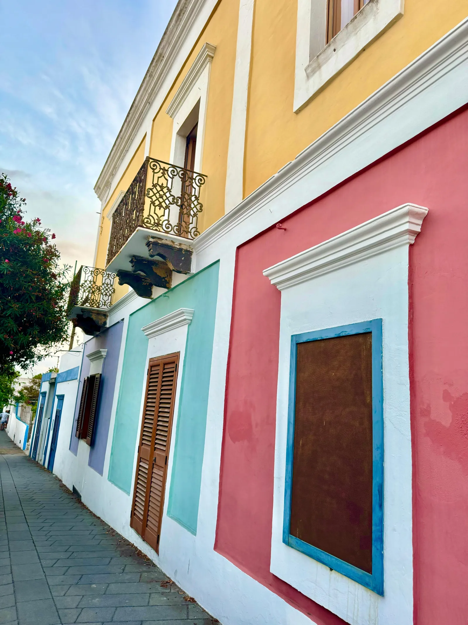Painted house fronts in an island village