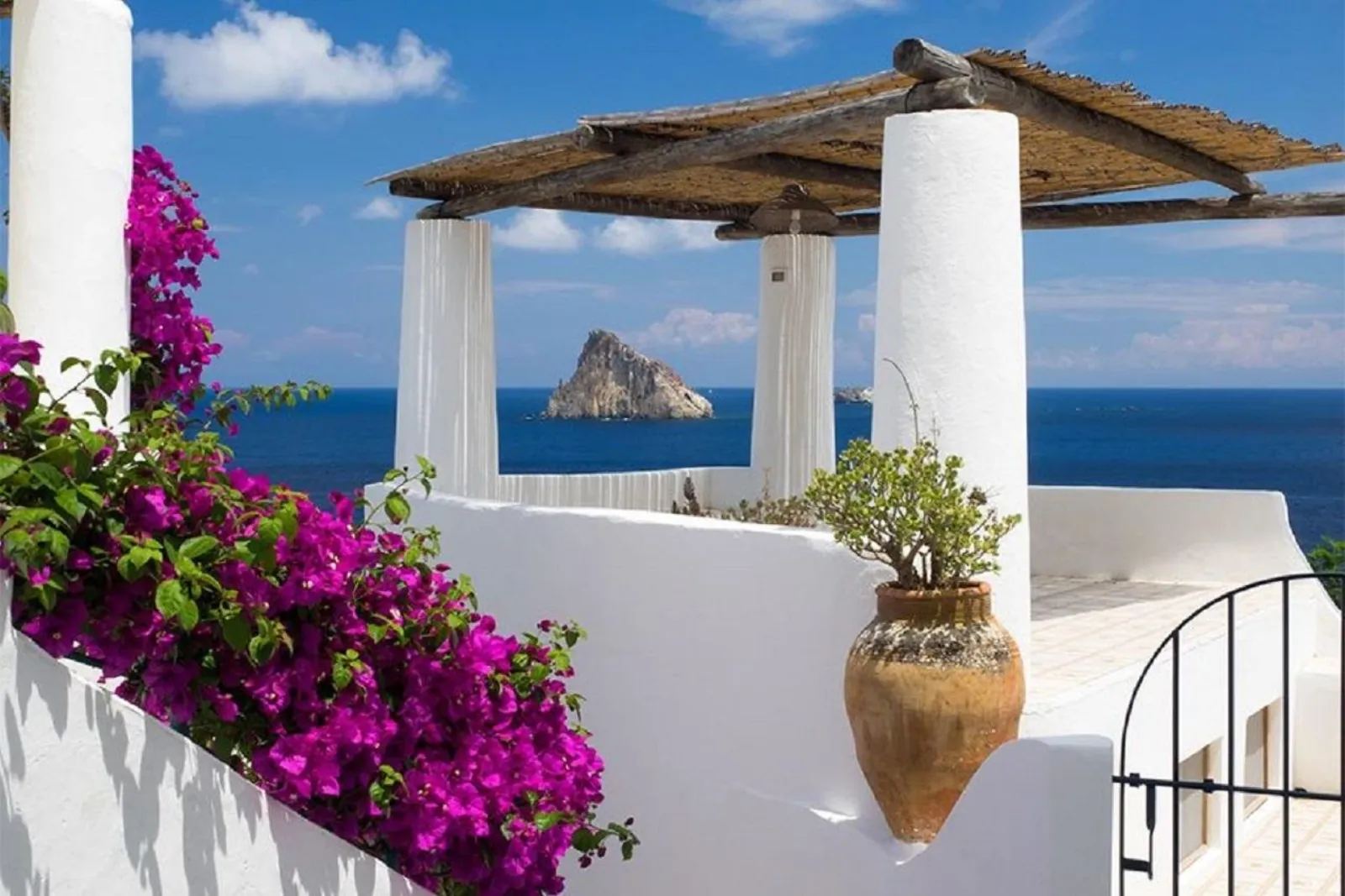 Bougainvillea and a white pergola on Panarea