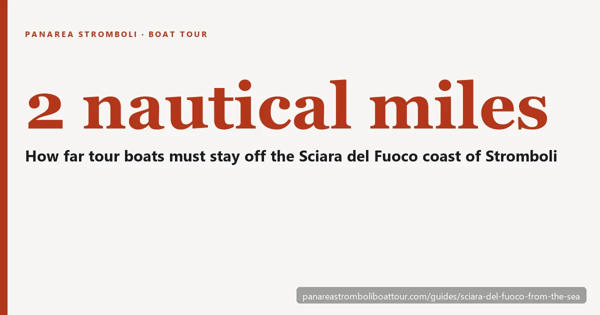 Card stating that tour boats must stay 2 nautical miles off the Sciara del Fuoco coast of Stromboli